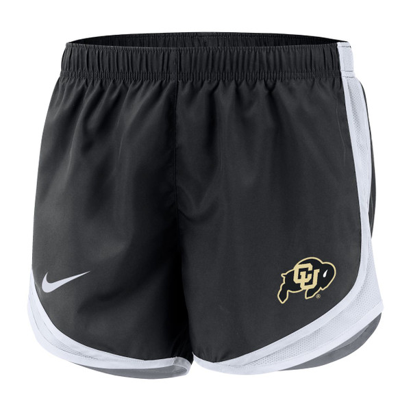 Black Nike running shorts with the CU Buffalo logo on the left leg.